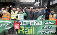 RMT Picket line outside of Euston Station, London