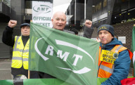 RMT Picket line outside of Euston Station, London