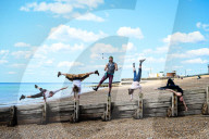 Melbourne acrobats launch The Brighton Fringe 2023 at an event in Hove, East Sussex, UK.