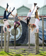 Melbourne acrobats launch The Brighton Fringe 2023 at an event in Hove, East Sussex, UK.