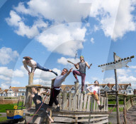Melbourne acrobats launch The Brighton Fringe 2023 at an event in Hove, East Sussex, UK.