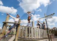 Melbourne acrobats launch The Brighton Fringe 2023 at an event in Hove, East Sussex, UK.