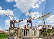 Melbourne acrobats launch The Brighton Fringe 2023 at an event in Hove, East Sussex, UK.