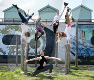 Melbourne acrobats launch The Brighton Fringe 2023 at an event in Hove, East Sussex, UK.
