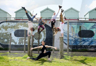 Melbourne acrobats launch The Brighton Fringe 2023 at an event in Hove, East Sussex, UK.