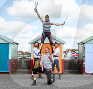 Melbourne acrobats launch The Brighton Fringe 2023 at an event in Hove, East Sussex, UK.