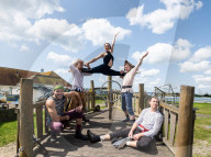 Melbourne acrobats launch The Brighton Fringe 2023 at an event in Hove, East Sussex, UK.