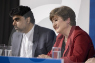 Jeremy Hunt UK Chancellor of the Exchequer  holds a press conference with Managing Director at IMF