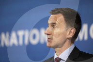 Jeremy Hunt UK Chancellor of the Exchequer  holds a press conference with Managing Director at IMF