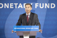 Jeremy Hunt UK Chancellor of the Exchequer  holds a press conference with Managing Director at IMF