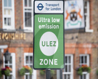 Ultra Low Emission Zone signs in the Chiswick area, London, UK.