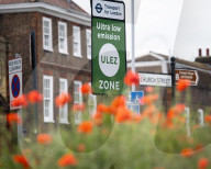 Ultra Low Emission Zone signs in the Chiswick area, London, UK.