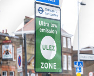 Ultra Low Emission Zone signs in the Chiswick area, London, UK.