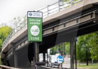 Ultra Low Emission Zone signs in the Chiswick area, London, UK.