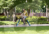 Engineer builds and ride bicyle with no wheels.               