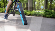Engineer builds and ride bicyle with no wheels.               