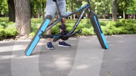 Engineer builds and ride bicyle with no wheels.               