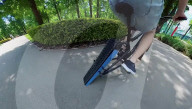 Engineer builds and ride bicyle with no wheels.               