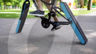 Engineer builds and ride bicyle with no wheels.               
