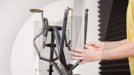 Engineer builds and ride bicyle with no wheels.               