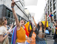 Pride in London parade, Park Lane to Trafalgar Square, London, UK.