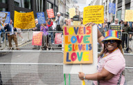 Pride in London parade, Park Lane to Trafalgar Square, London, UK.