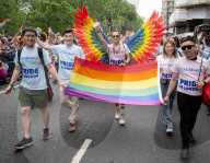Pride in London parade, Park Lane to Trafalgar Square, London, UK.