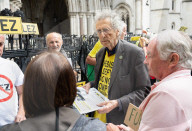 Stop ULEZ Coalition - a cross party campaign coalition formed to stop ULEZ outside The Royal Courts of Justice, London, UK.