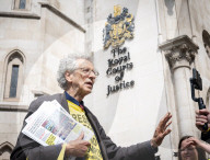 Stop ULEZ Coalition - a cross party campaign coalition formed to stop ULEZ outside The Royal Courts of Justice, London, UK.