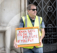 Stop ULEZ Coalition - a cross party campaign coalition formed to stop ULEZ outside The Royal Courts of Justice, London, UK.