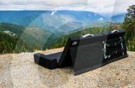 Foldable couch for comfy outdoors living.                 