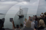 The Tall Ship Thalassa Arrives at Folkestone Harbour in Folkestone, UK.