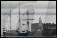 The Tall Ship Thalassa Arrives at Folkestone Harbour in Folkestone, UK.