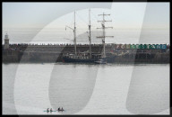 The Tall Ship Thalassa Arrives at Folkestone Harbour in Folkestone, UK.
