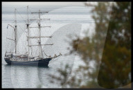 The Tall Ship Thalassa Arrives at Folkestone Harbour in Folkestone, UK.