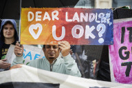 Renters protest against 'rampant profiteering' outside landlords' convention