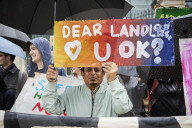 Renters protest against 'rampant profiteering' outside landlords' convention