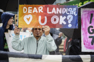 Renters protest against 'rampant profiteering' outside landlords' convention
