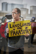 Renters protest against 'rampant profiteering' outside landlords' convention