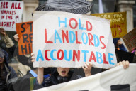 Renters protest against 'rampant profiteering' outside landlords' convention