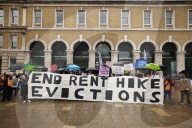 Renters protest against 'rampant profiteering' outside landlords' convention