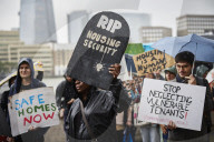 Renters protest against 'rampant profiteering' outside landlords' convention
