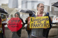 Renters protest against 'rampant profiteering' outside landlords' convention
