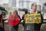 Renters protest against 'rampant profiteering' outside landlords' convention