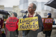 Renters protest against 'rampant profiteering' outside landlords' convention