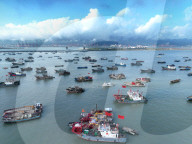 NEWS - China: Fischerboote suchen Schutz vor demTaifun Khanun in Liandao