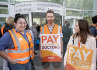Striking junior Doctors on the BMA (British Medical Association) picket line outside University College Hospital, London, Great Britain 
11th August 2023.