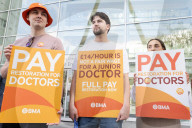 Striking junior Doctors on the BMA (British Medical Association) picket line outside University College Hospital, London, Great Britain 
11th August 2023.