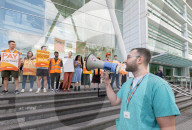 Striking junior Doctors on the BMA (British Medical Association) picket line outside University College Hospital, London, Great Britain 
11th August 2023.