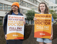 Striking junior Doctors on the BMA (British Medical Association) picket line outside St. Thomas’s Hospital, London, Great Britain 
11th August 2023.
